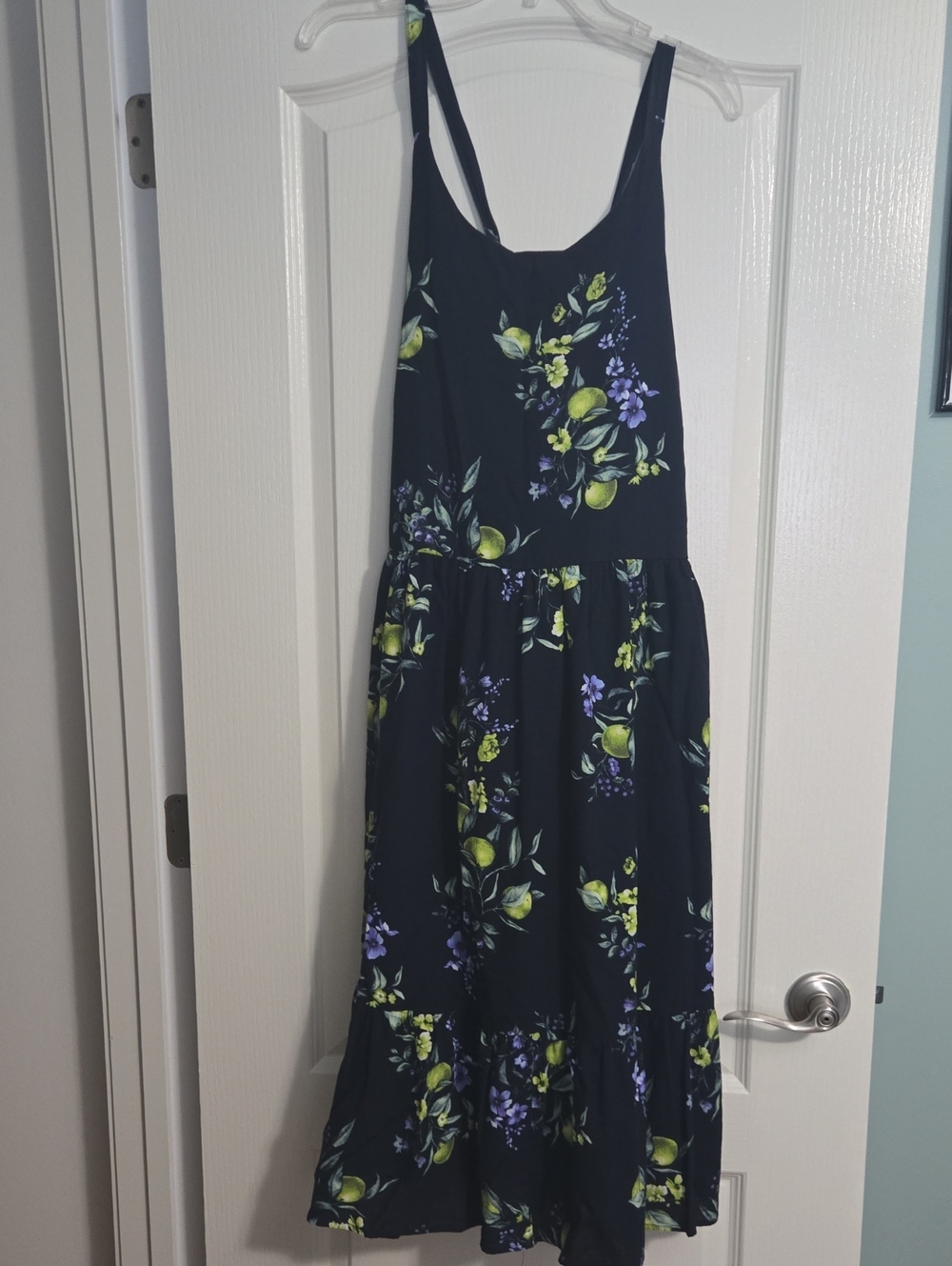 Time and Tru Navy Maxi Dress with Lemon and Purple Floral Print - Picture 1 of 4